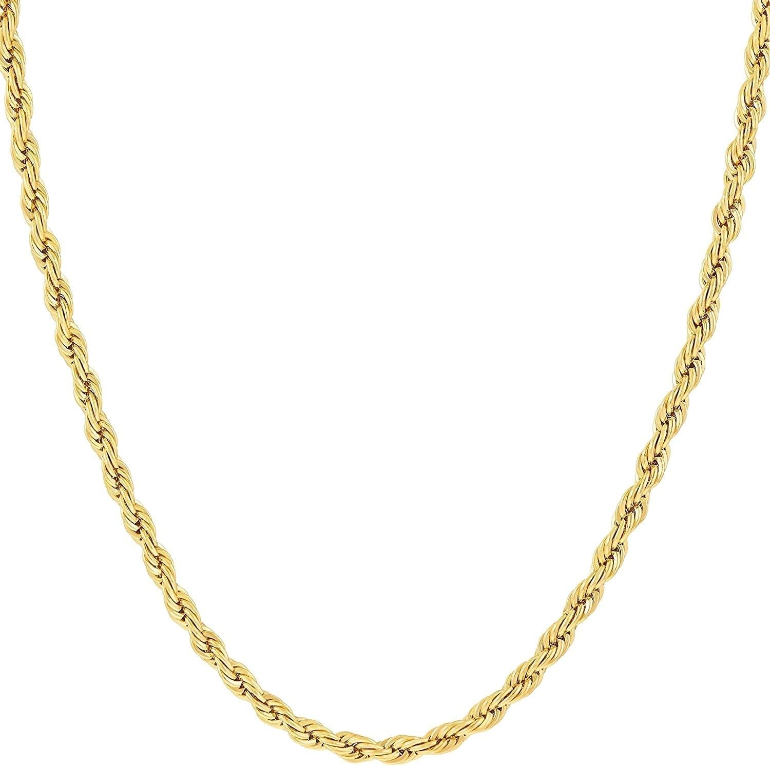 Dainty 10K Yellow Gold Diamond Cut Rope Chain Necklace - 1.8MM, Adjustable 16''-30'' for Men & Women