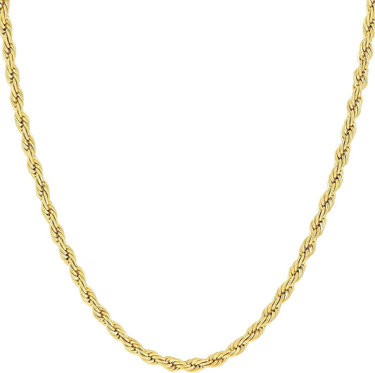Dainty 10K Yellow Gold Diamond Cut Rope Chain Necklace - 1.8MM, Adjustable 16''-30'' for Men & Women