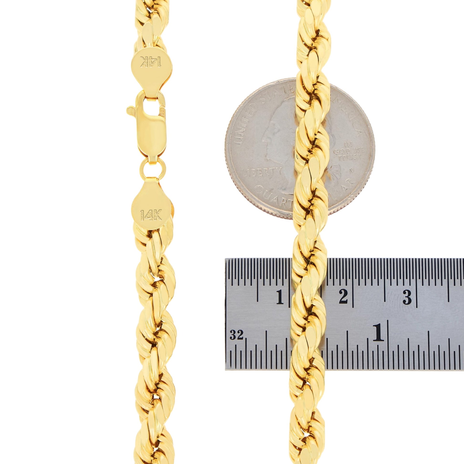 Exquisite 14K Yellow Gold 7mm Diamond Cut Rope Chain Bracelet for Men - Italian Craftsmanship (7.5"-9")