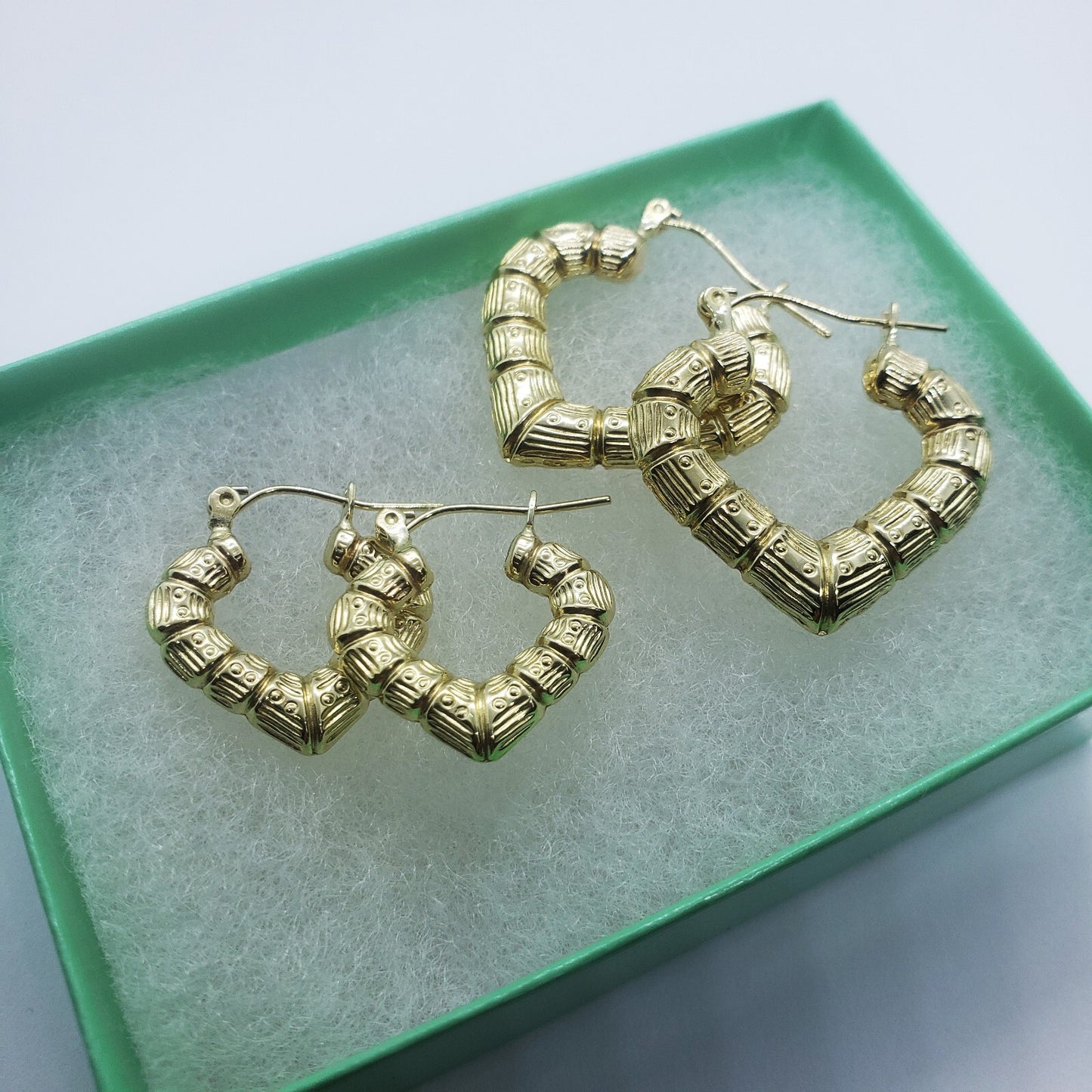 Stunning 10K Yellow Gold Heart Bamboo Hoop Earrings - Available in Two Elegant Sizes