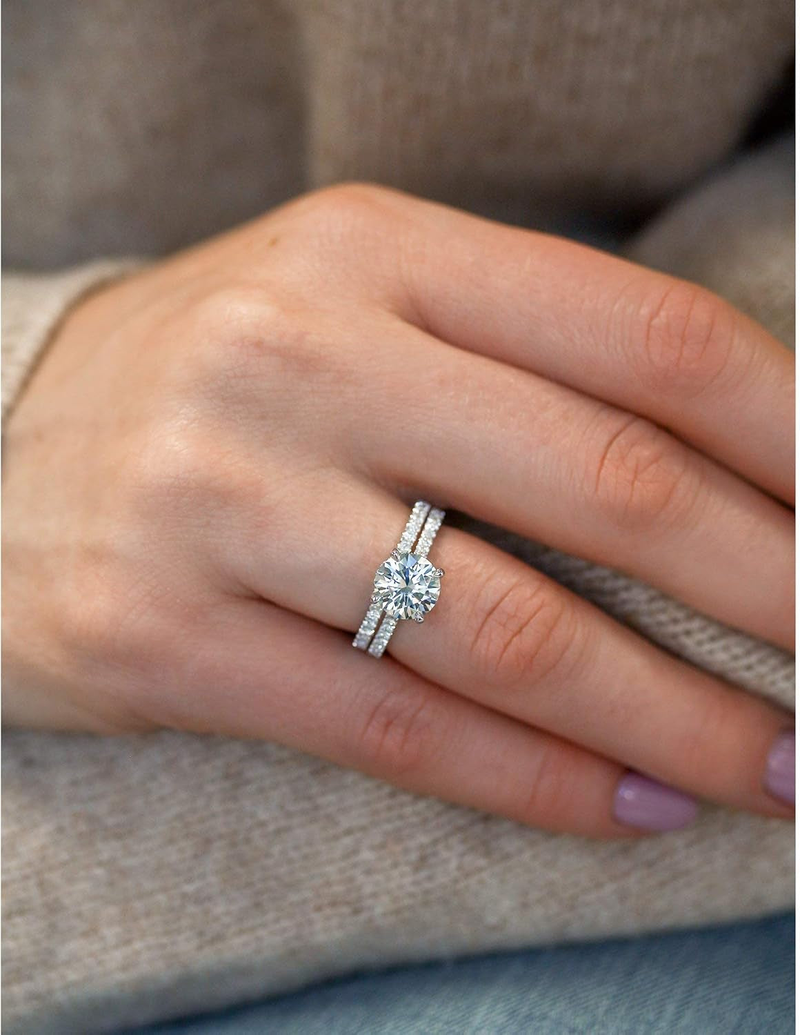 2Ct round Moissanite Fancy Hidden Halo Set