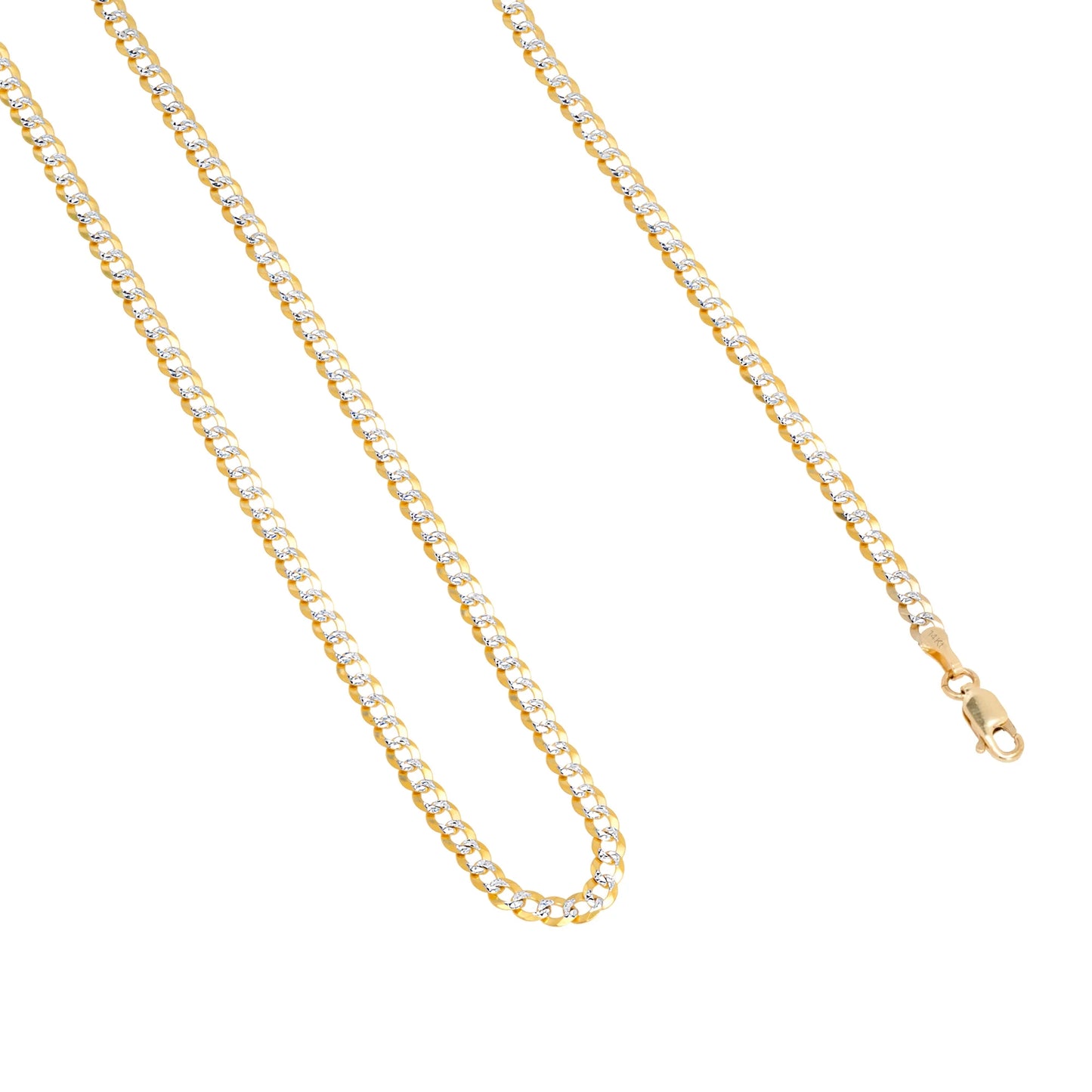 14K Real Yellow Gold Solid Cuban Curb Link 4Mm Diamond Cut Pave Chain Bracelet (7"-9") Two Tone Italian Jewelry for Men & Women