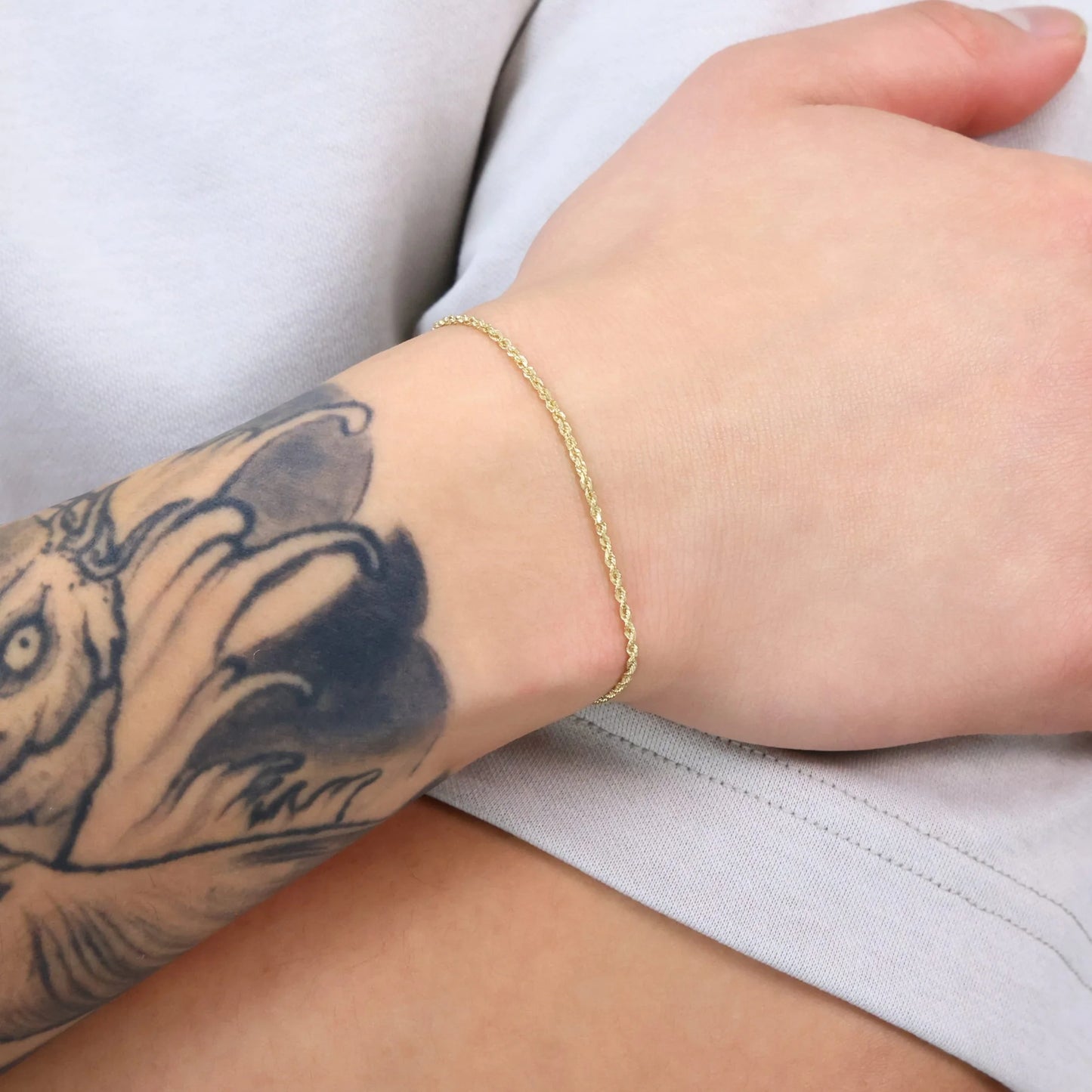 14K Real Yellow Gold 1.5Mm Solid Rope Chain Diamond Cut Bracelet or Anklet (7"-9") Italian Jewelry for Men & Women