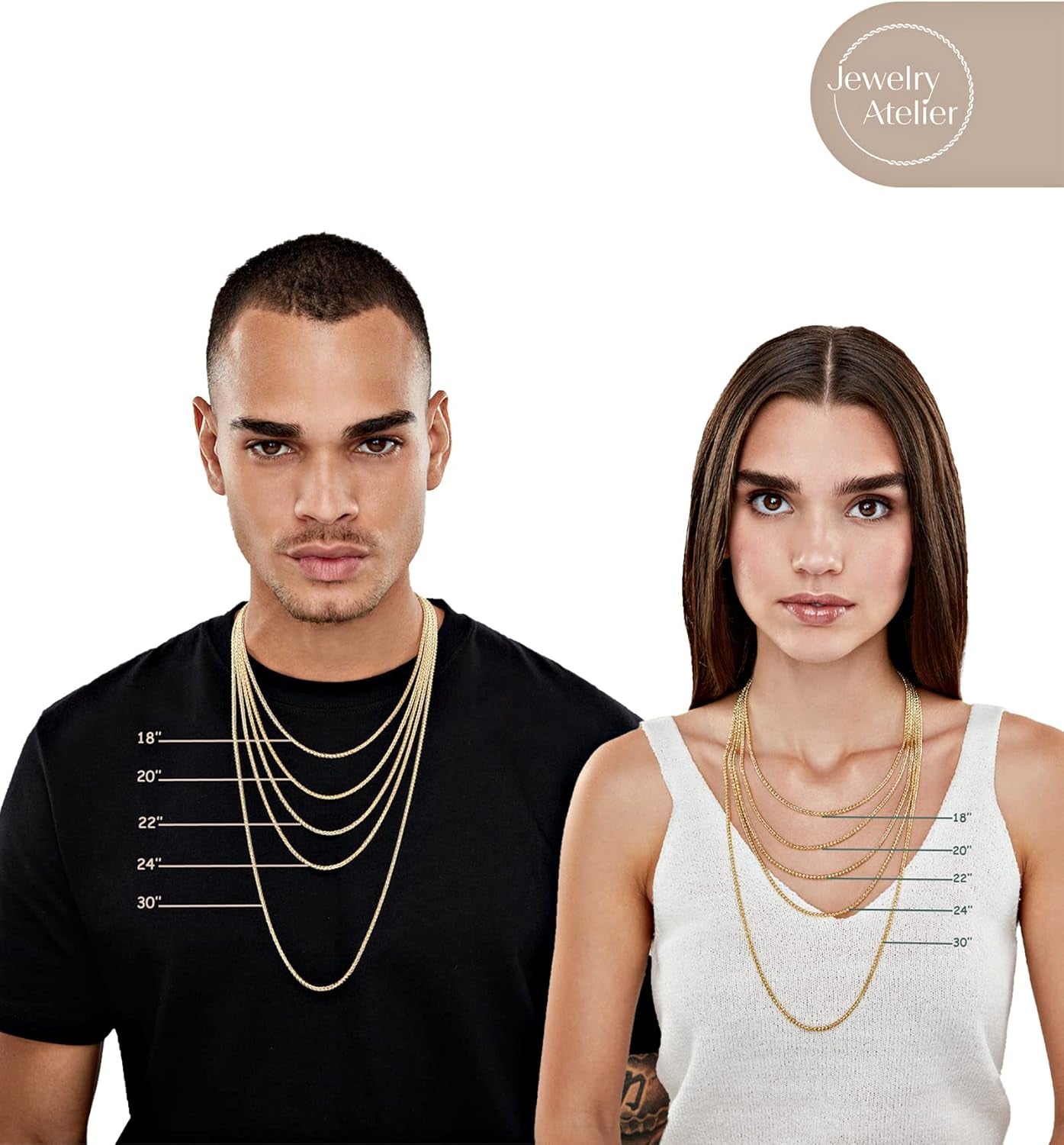 Stunning 14K Solid Yellow Gold Filled Wheat/Palm Chain Necklaces for Men & Women - Available in 2.5mm & 3.2mm Sizes