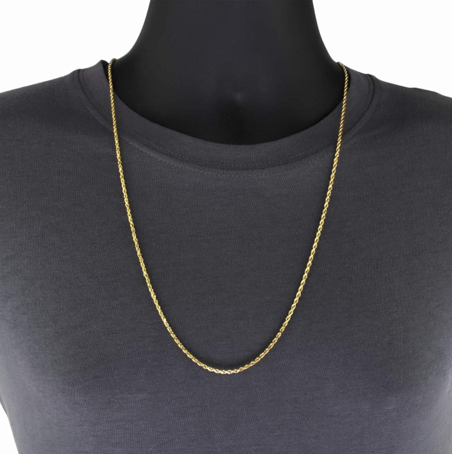 Dainty 10K Yellow Gold Diamond Cut Rope Chain Necklace - 1.8MM, Adjustable 16''-30'' for Men & Women