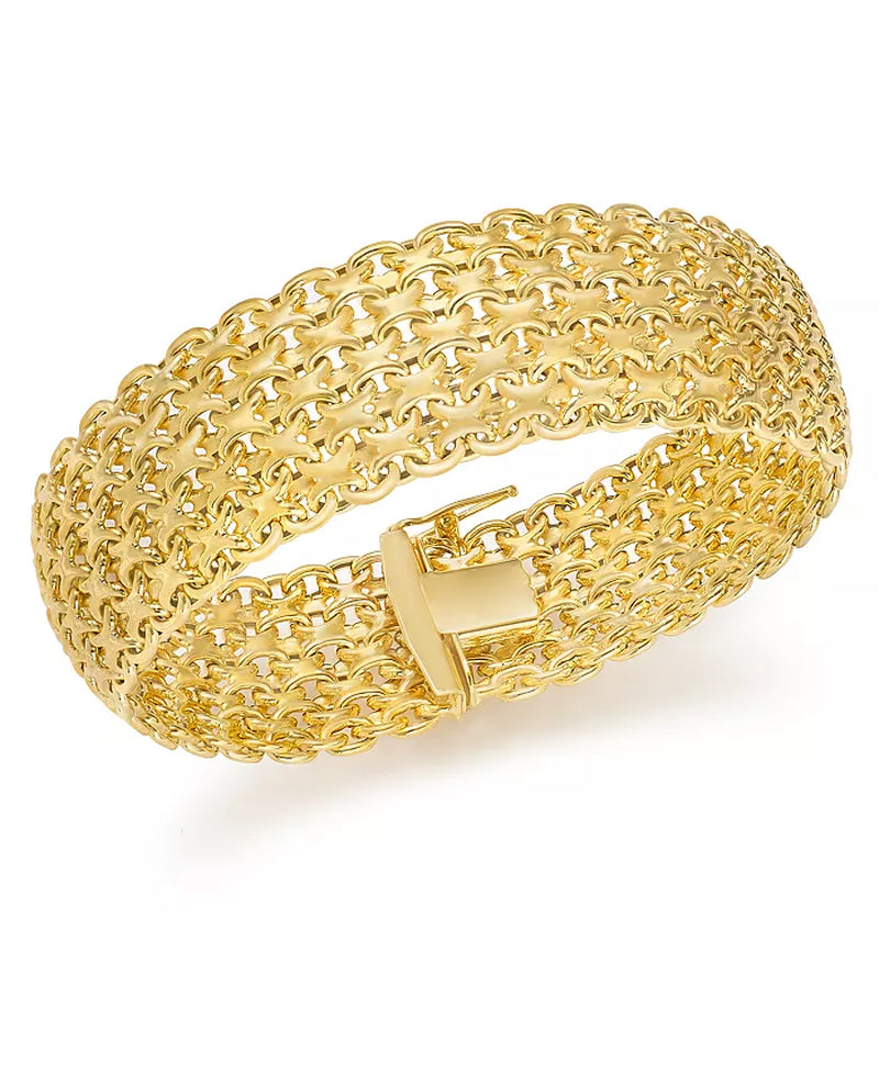 Wide Mesh Link & Chain Bracelet in 14K Gold