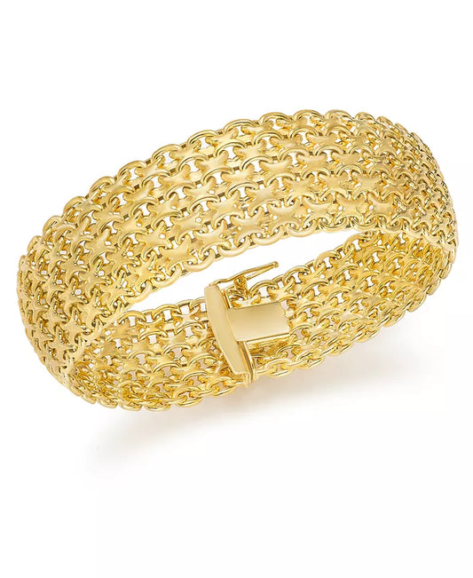 Wide Mesh Link & Chain Bracelet in 14K Gold