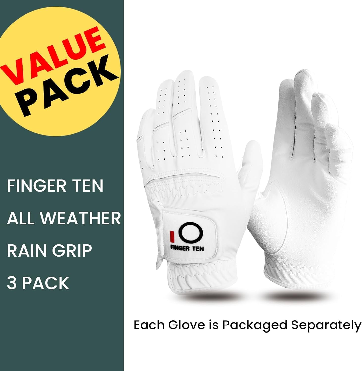 All-Weather Grip Golf Gloves for Men - Value 3-Pack for Right-Handed Golfers, Premium Comfort & Performance in Hot, Wet, or Rainy Conditions - Available in White, Black, Blue, Sizes S, M, L, XL