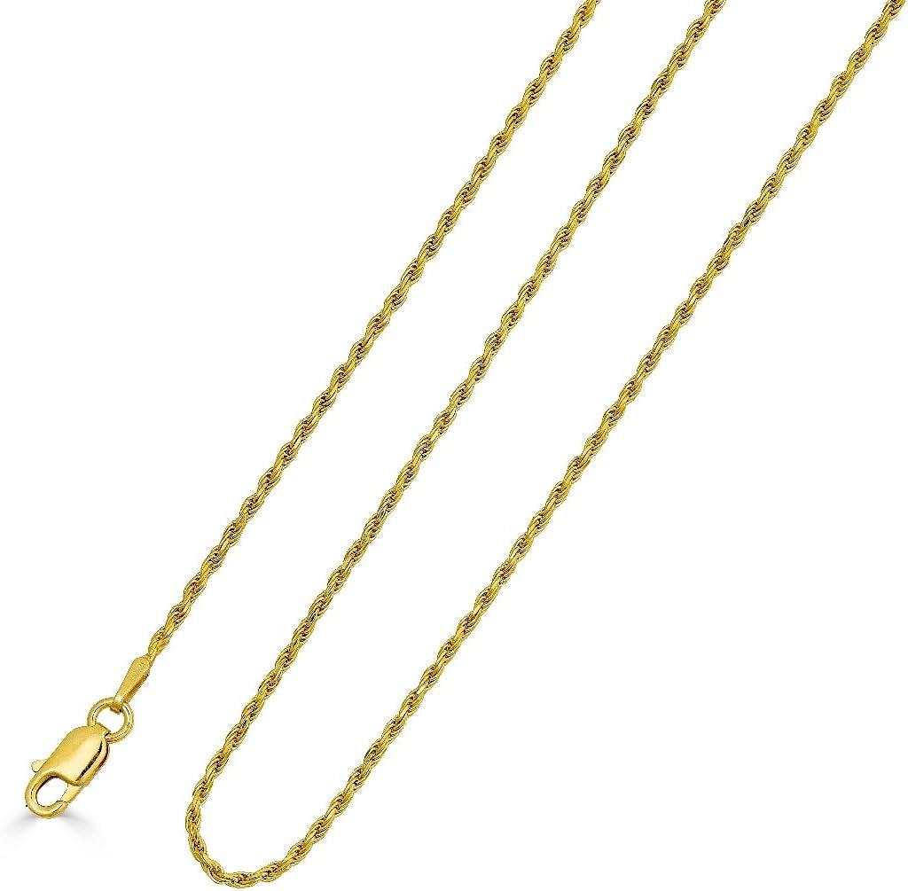 Dainty 10K Yellow Gold Diamond Cut Rope Chain Necklace - 1.8MM, Adjustable 16''-30'' for Men & Women