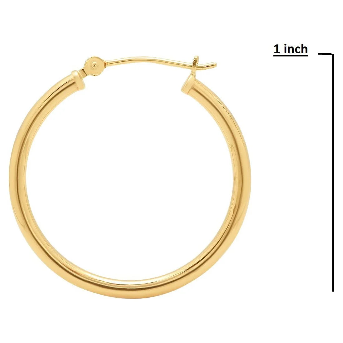 Collection REAL 14K Yellow Gold 1 Inch round Classic Hoop Earrings for Women