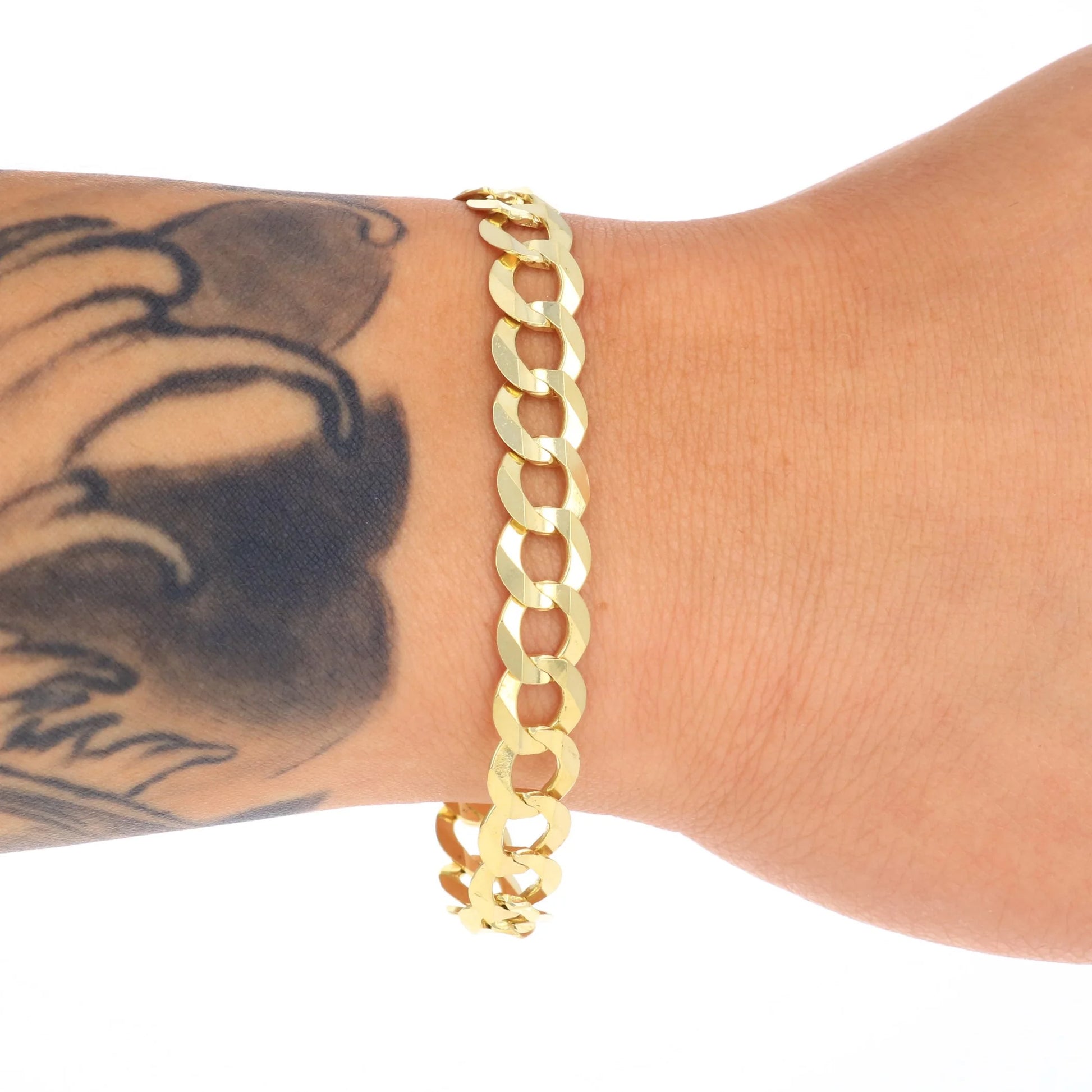 Luxurious 14K Solid Yellow Gold Cuban Curb Link Bracelet for Men - 8mm Width and Adjustable Length from 7" to 9" - Exquisite Italian Craftsmanship