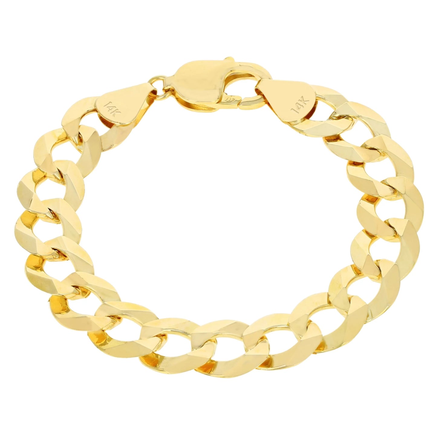 Exquisite 14K Solid Yellow Gold Cuban Curb Link Bracelet for Men - 11.5mm Width, 7.5"-9" Length, Italian Craftsmanship