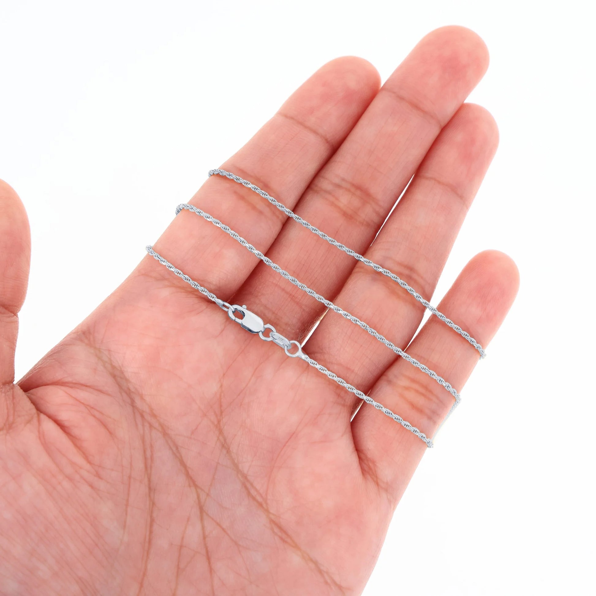 14K Real White Gold 1Mm Solid Rope Chain Diamond Cut Necklace (16"-26") Italian Jewelry for Men & Women