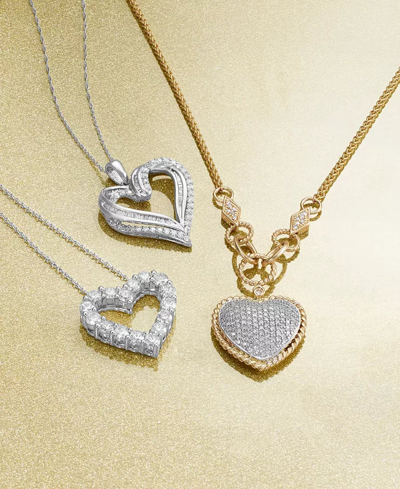D'Oro by EFFY® Exquisite Diamond Pavé Heart Pendant in 14K Gold or Rose Gold - A Touch of Elegance with 3/4 Ct. T.W. Diamonds