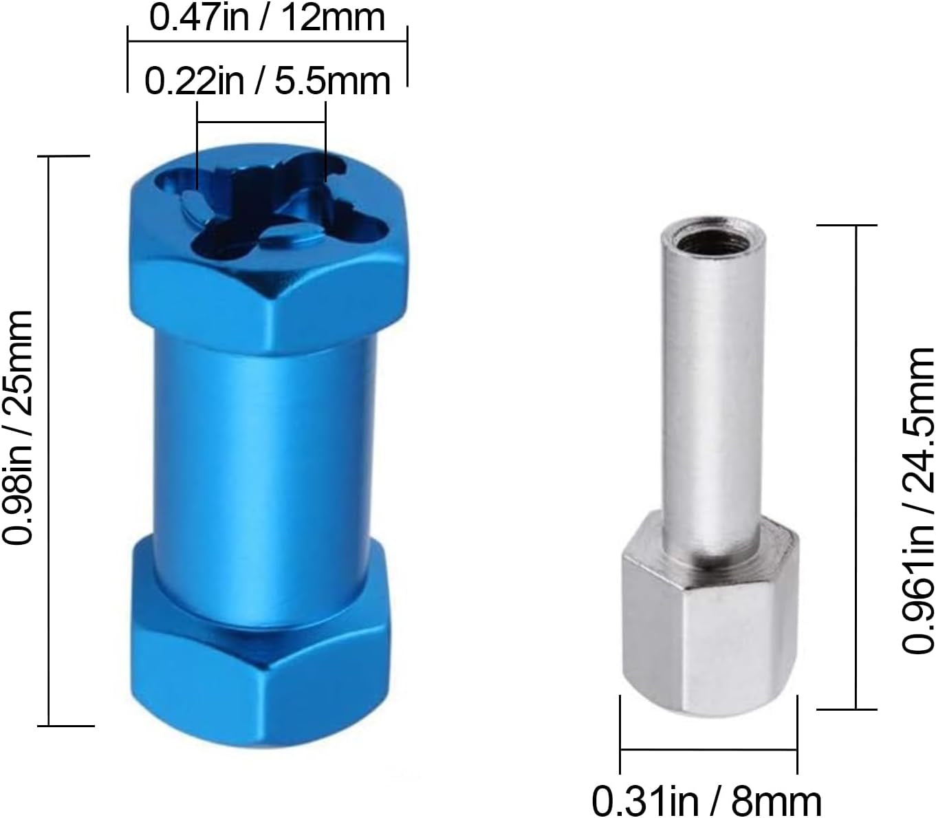 4-Pack  RC Wheel Spacers 12Mm Hex Drive Hubs Combiner Coupler Aluminum 25Mm Offset Extension for 1/10 RC Crawler Car Parts (Blue)