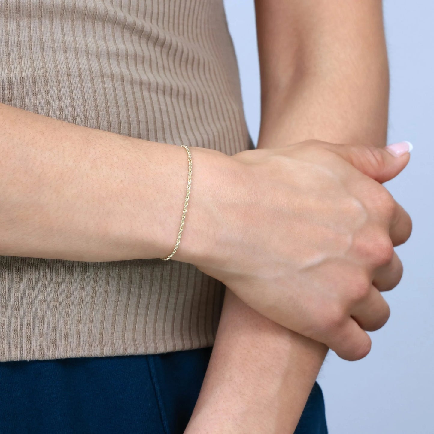 14K Real Yellow Gold 1.5Mm Solid Rope Chain Diamond Cut Bracelet or Anklet (7"-9") Italian Jewelry for Men & Women