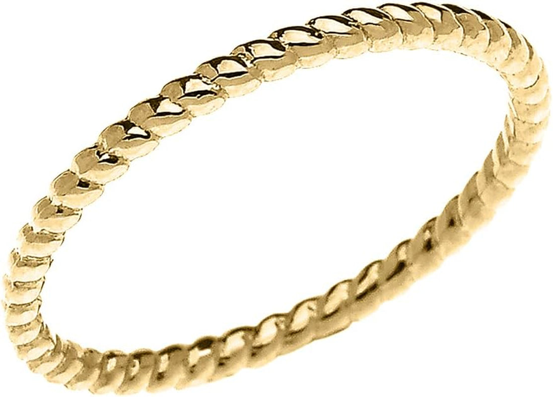 10K Yellow Gold Dainty Stackable Rope Cable Design Slender Band Ring
