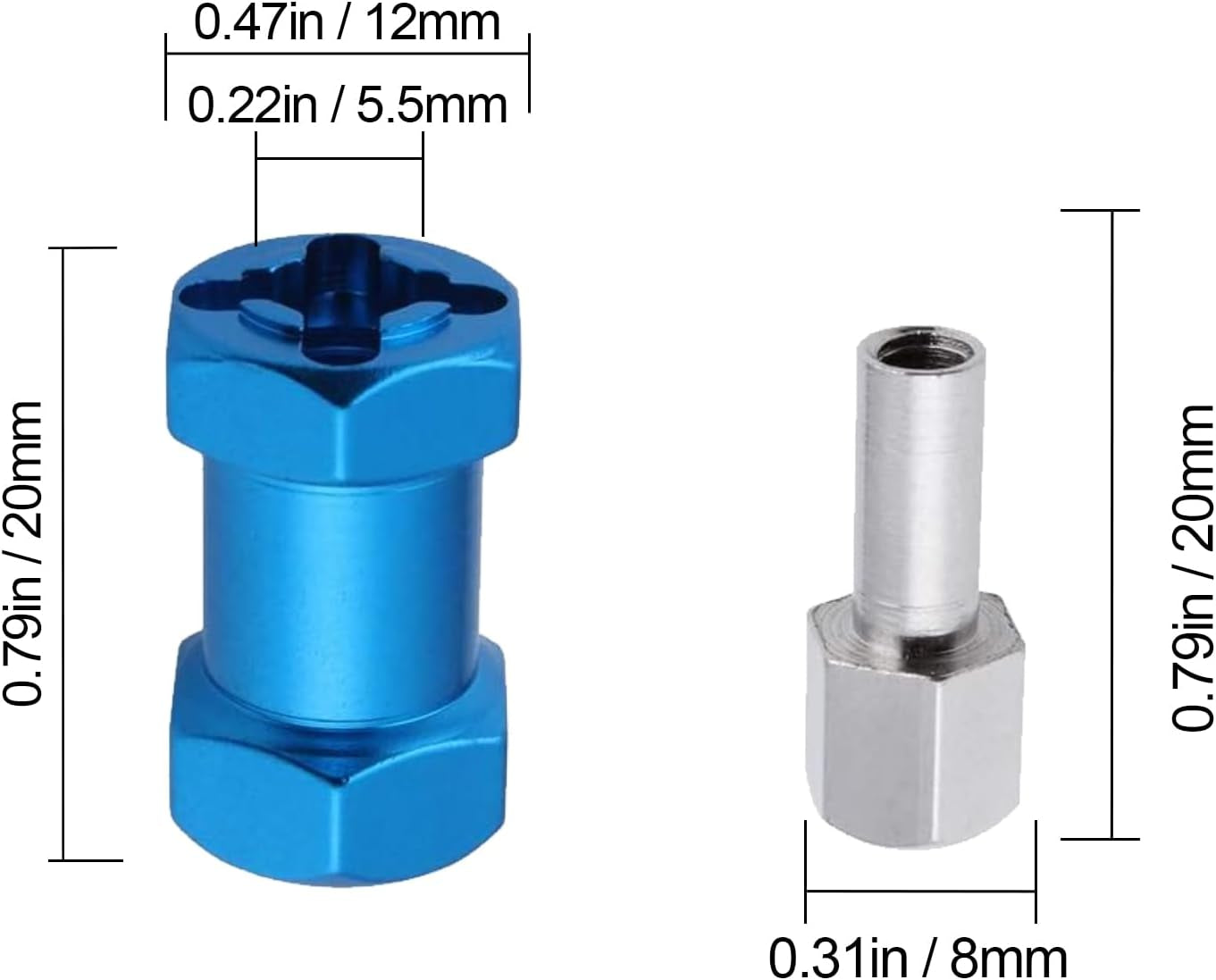 4-Pack  12Mm Wheel Hex Drive Hubs Combiner Coupler Aluminum 20Mm Offset Extension for 1/10 RC Crawler Car Parts (Blue)
