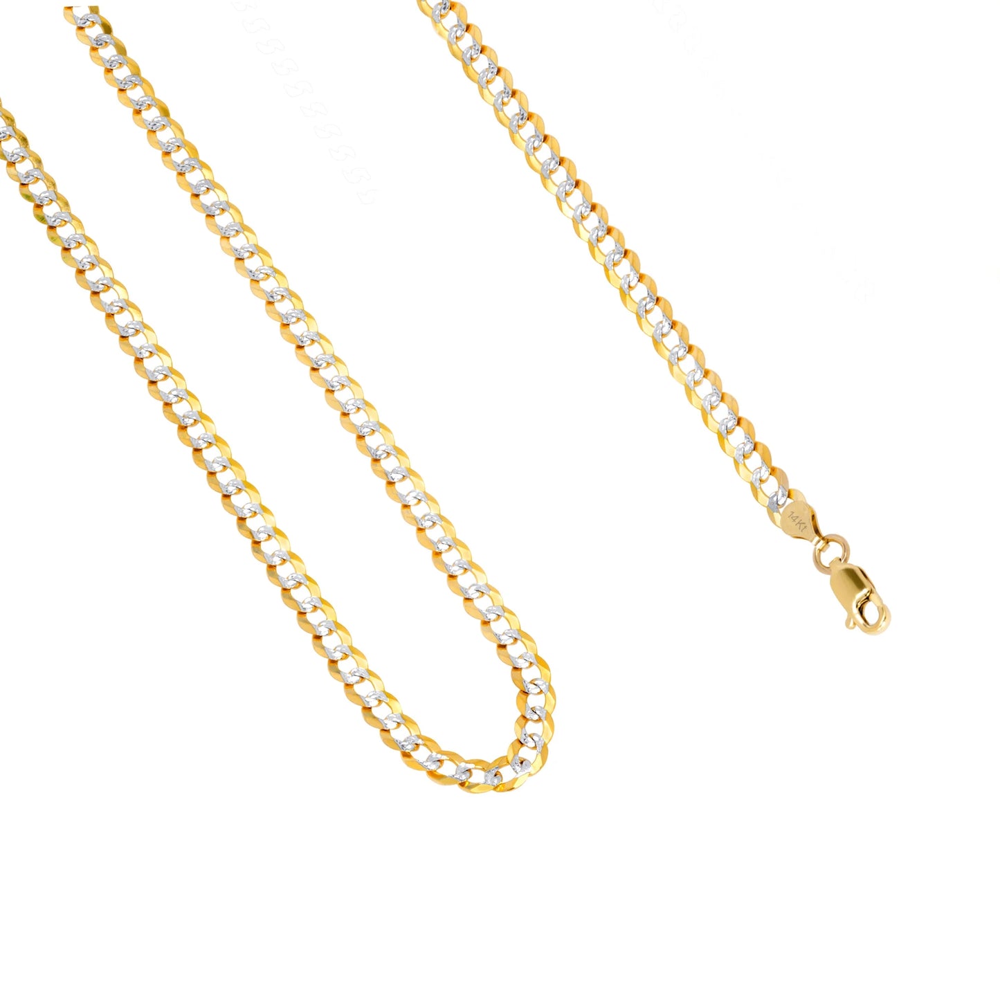 14K Real Yellow Gold Solid Cuban Curb Link 5Mm Diamond Cut Pave Chain Necklace (16"-30") Two Tone Italian Jewelry for Men & Women