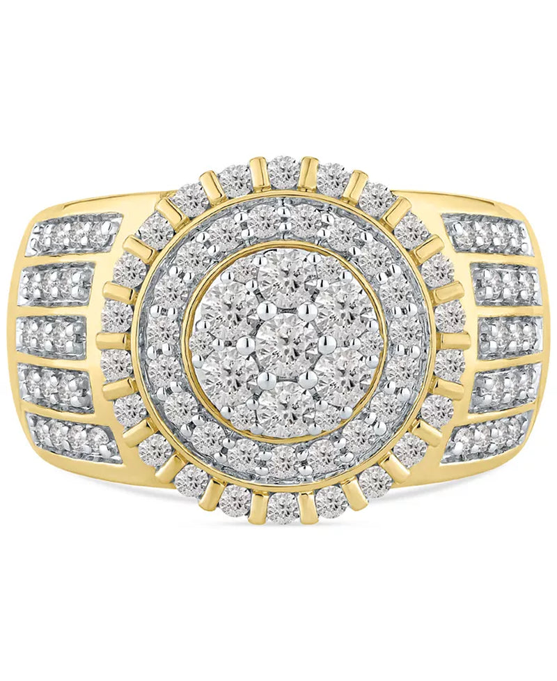 Men'S Diamond Halo Cluster Ring (1-1/2 Ct. T.W.) in 10K Gold