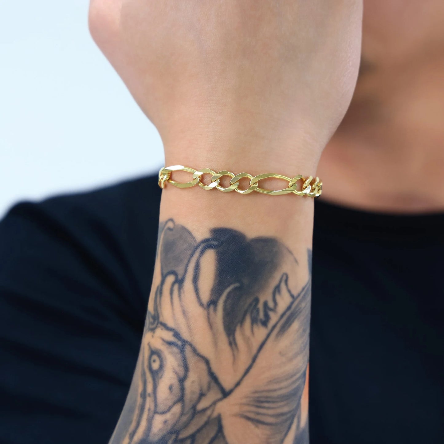 Elevate Your Style with Our 14K Solid Yellow Gold Figaro Link Bracelet for Men - 8mm Thick, Italian Craftsmanship