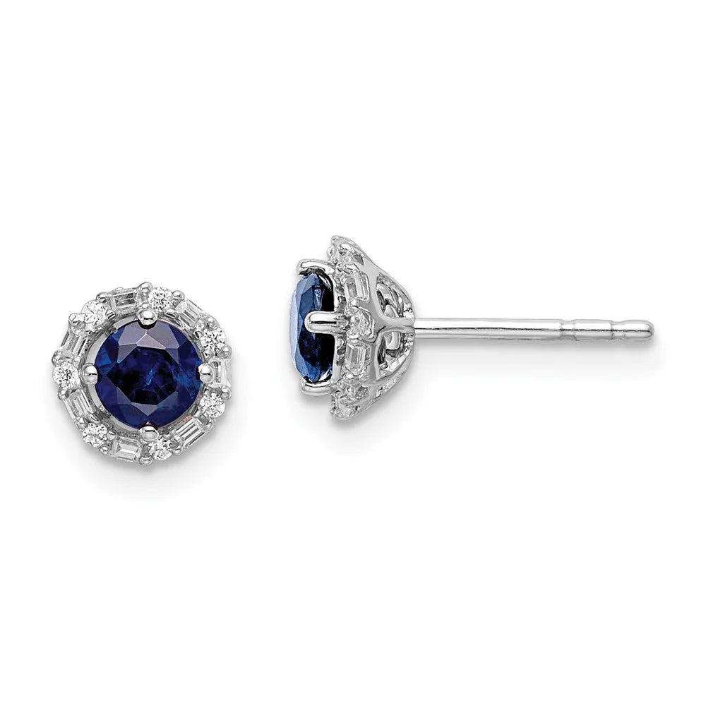 14 Karat White Gold Diamond and Sapphire Earrings