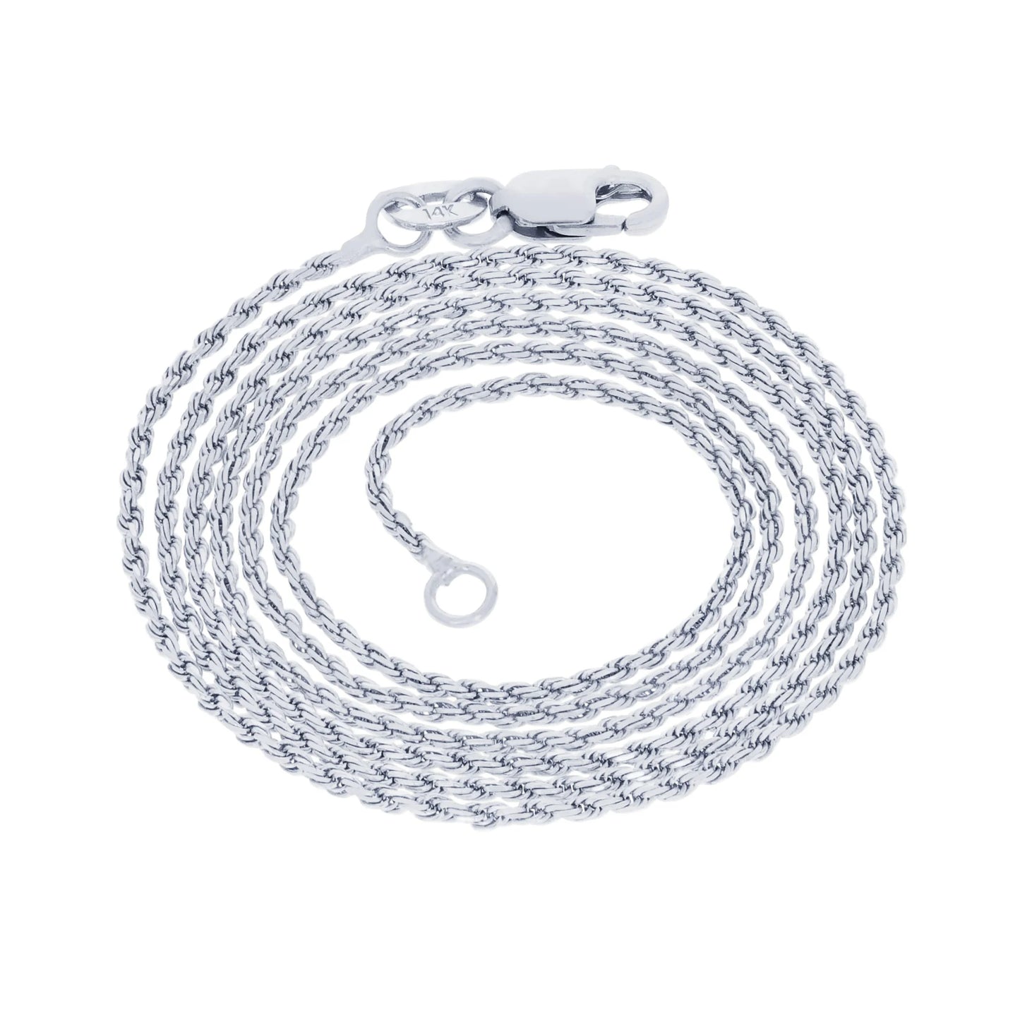 14K Real White Gold 1Mm Solid Rope Chain Diamond Cut Necklace (16"-26") Italian Jewelry for Men & Women
