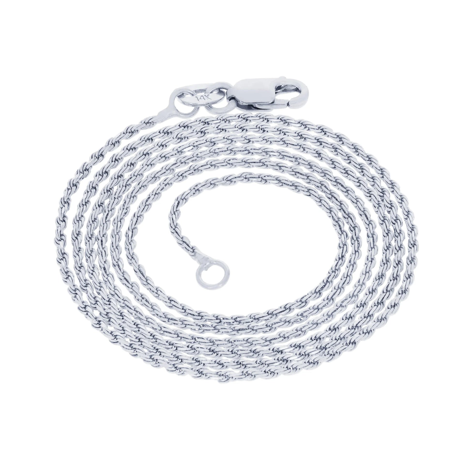 14K Real White Gold 1Mm Solid Rope Chain Diamond Cut Necklace (16"-26") Italian Jewelry for Men & Women
