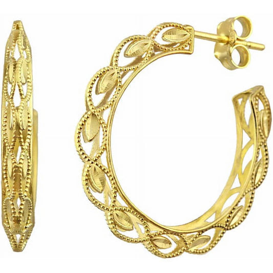 US GOLD 10Kt Gold Diamond-Cut Hoop Earrings