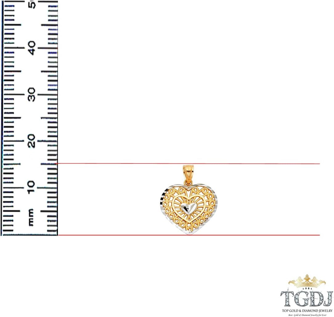 14K Real Gold Two Tone Heart Shaped Charm Pendant
