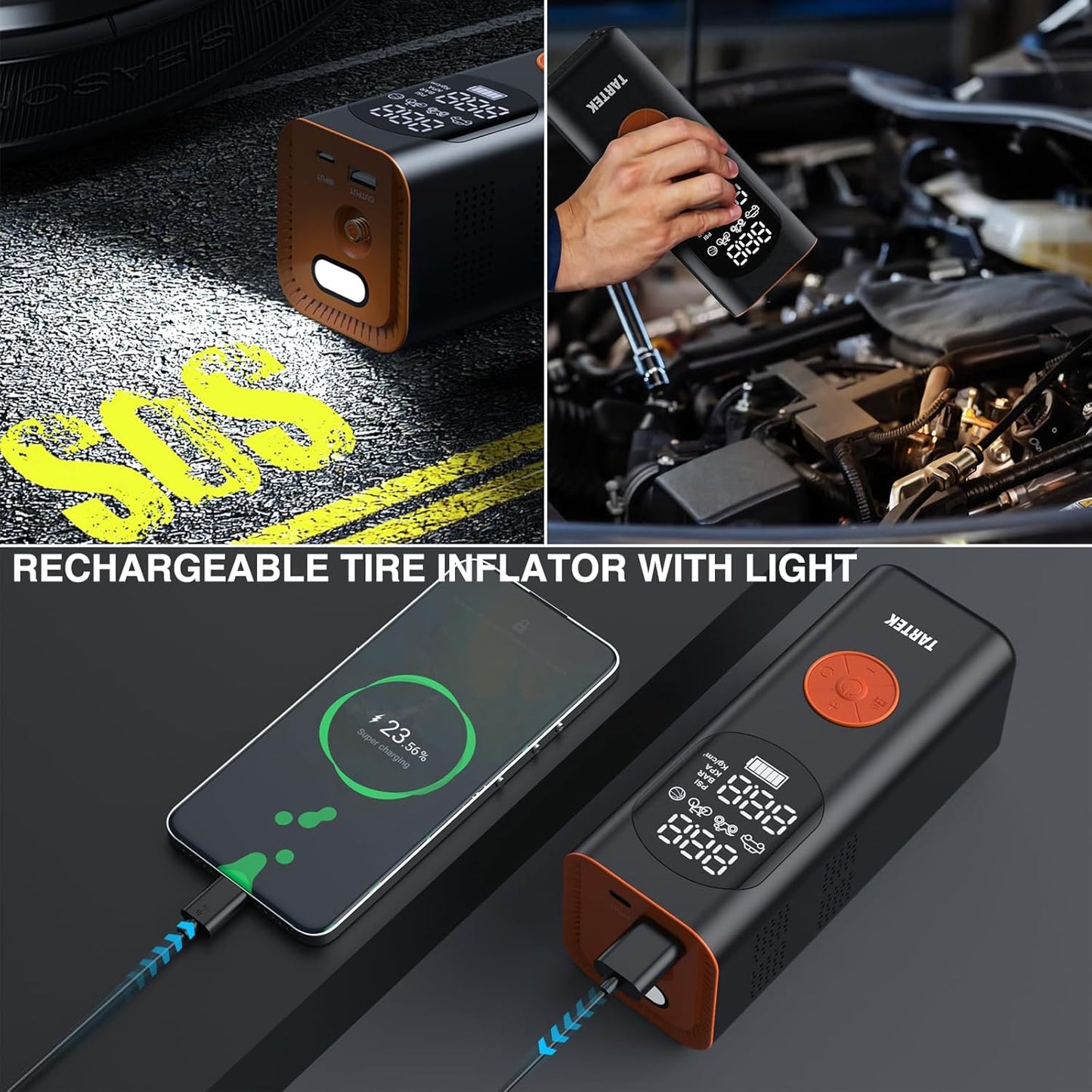 Get back on the road in no time with our Portable Tire Inflator! 💨 3X faster inflation, 160PSI power, and a sleek design for your car, motorcycle, and bike. 🏍️🚴‍♂️ Plus, it comes with a digital screen and carrying case! #TireInflator #RoadTripEssentials