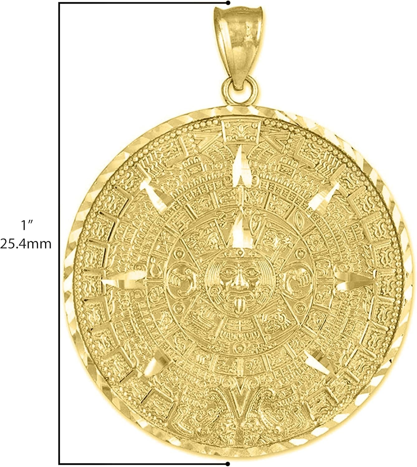 Exquisite 14K Yellow Gold Aztec Mayan Calendar Charm Pendant Necklace with Rolo Chain - Customizable Lengths Available