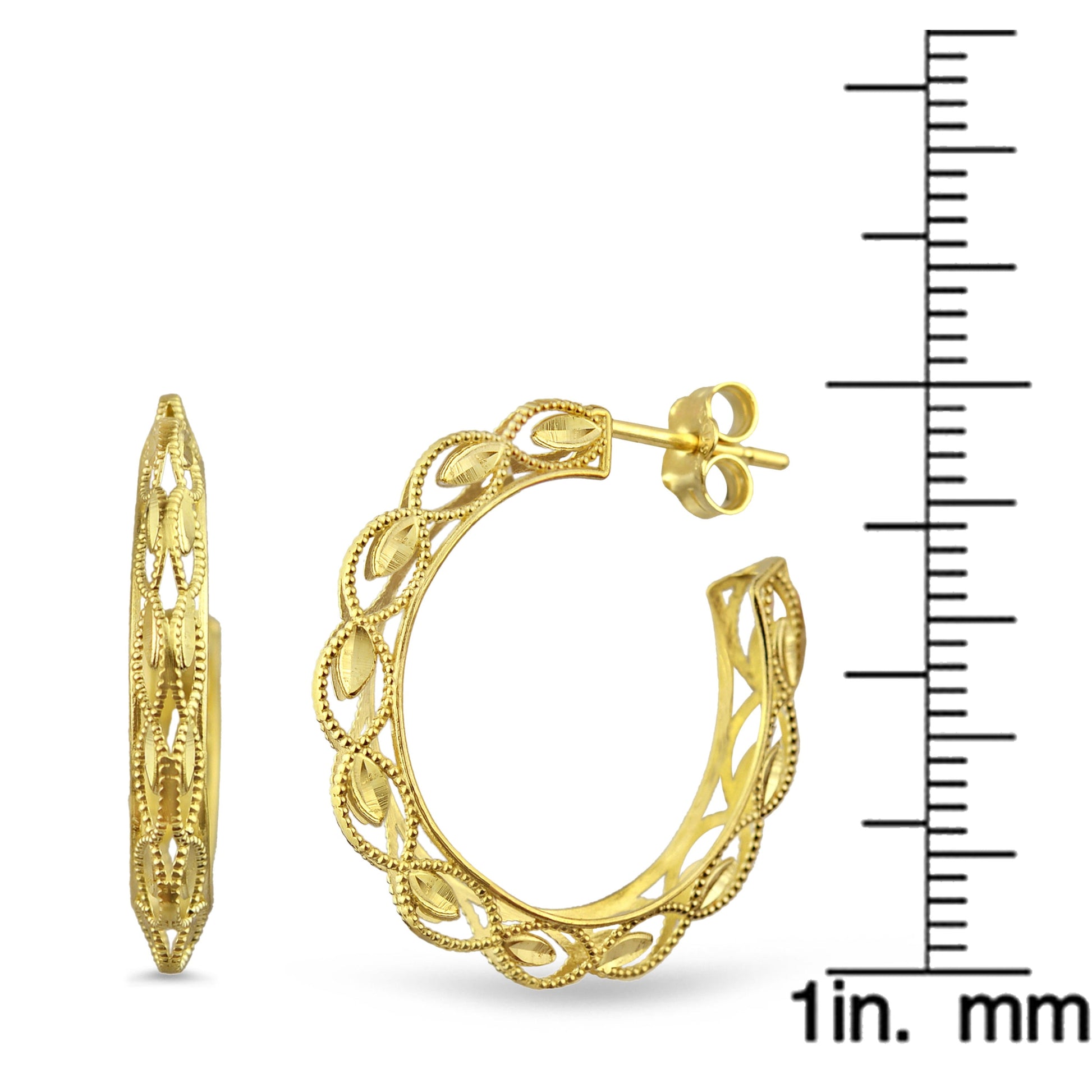 US GOLD 10Kt Gold Diamond-Cut Hoop Earrings