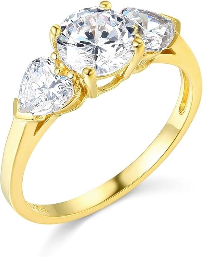 1.95 Ct round Heart 14K Real Yellow Gold Created Diamond 3-Stone Engagement Ring