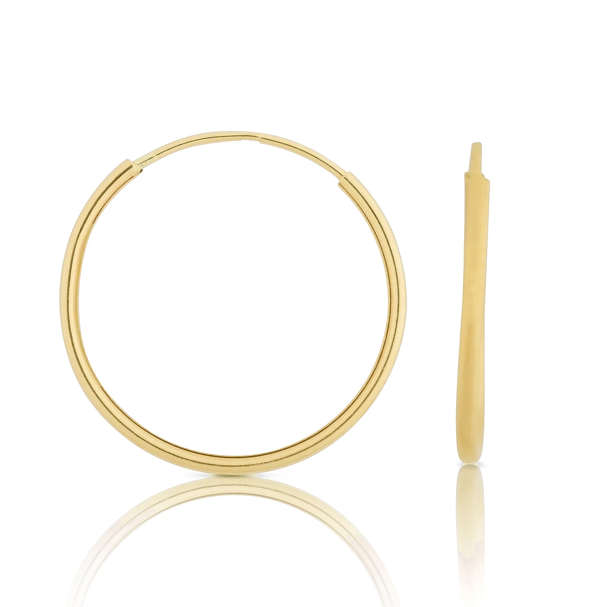14K Yellow Gold Women'S Endless Tube Hoop Earrings 1Mm Thick X 14Mm Diameter