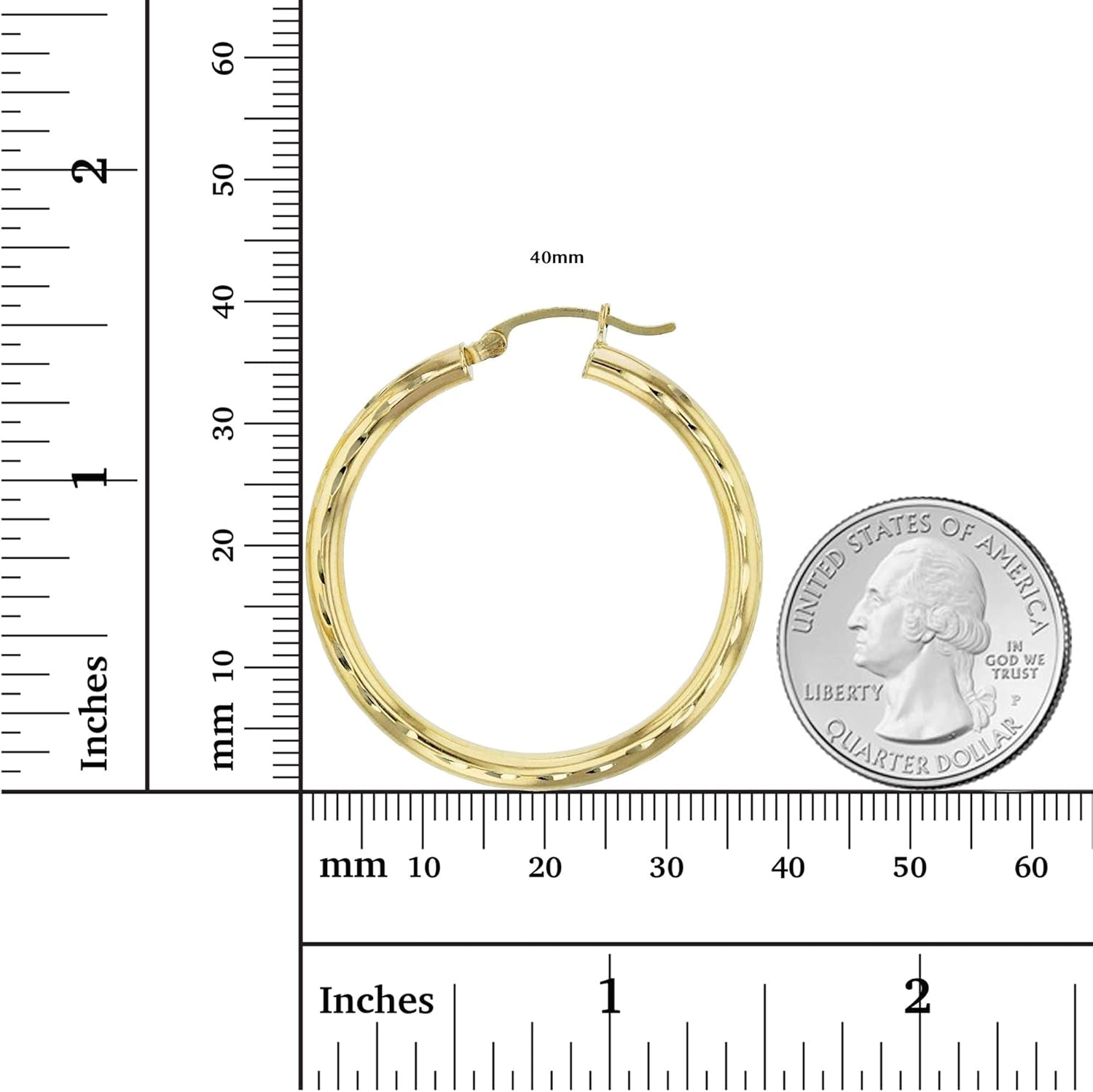 14K Yellow Gold Solid Polished 3Mm Thick Diamond Cut Hoop Earrings for Women | Classic Diamond Cut Italian Gold Hoops with Secure Click Top, 20Mm-60Mm