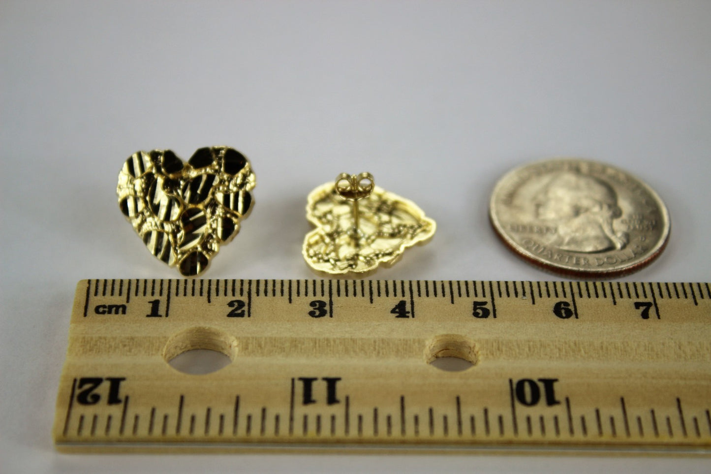 Stunning 10K Yellow Gold Heart Nugget Earrings with Sparkling Diamond Cut - Available in 2 Sizes!