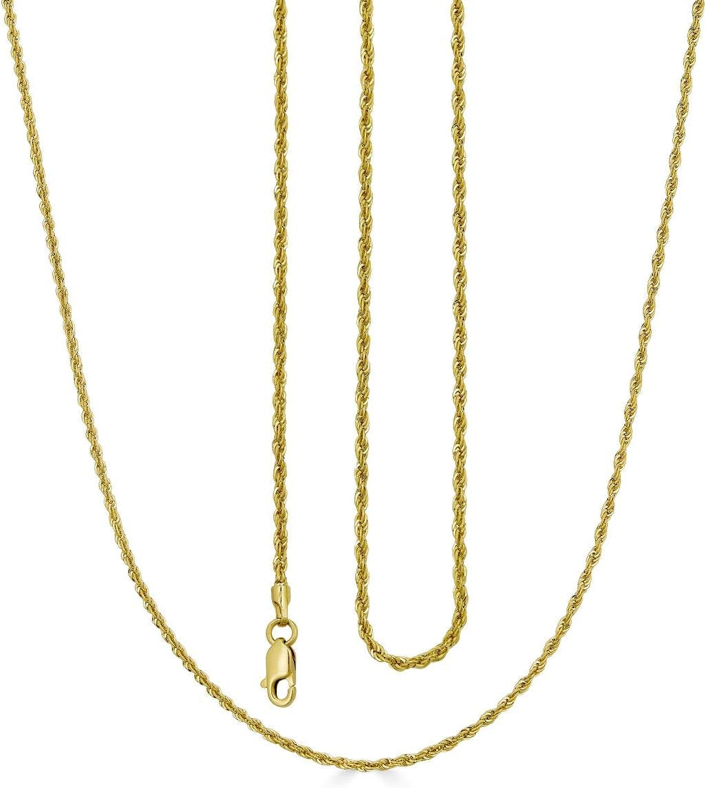 Dainty 10K Yellow Gold Diamond Cut Rope Chain Necklace - 1.8MM, Adjustable 16''-30'' for Men & Women