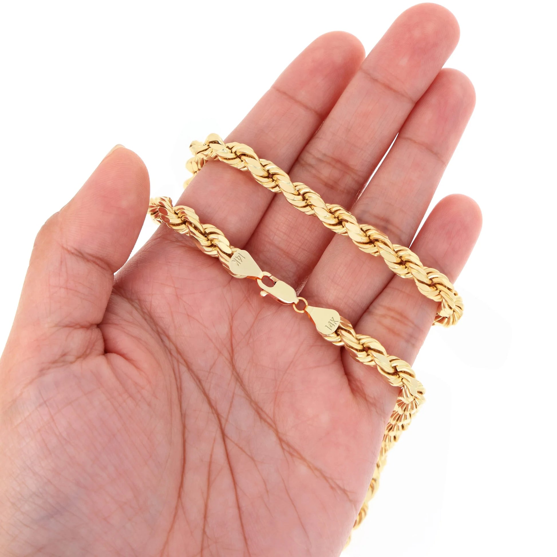 Exquisite 14K Yellow Gold 7mm Diamond Cut Rope Chain Bracelet for Men - Italian Craftsmanship (7.5"-9")