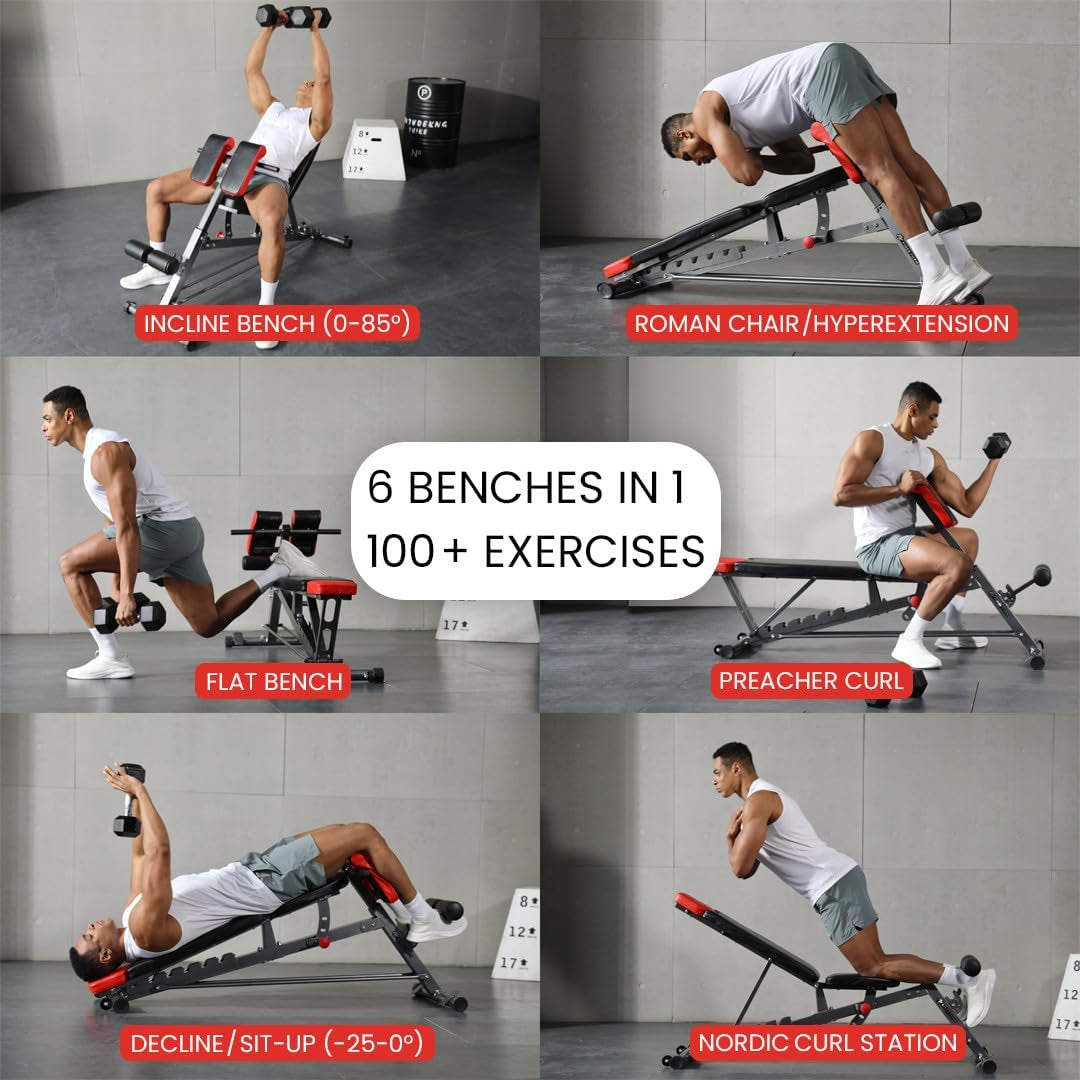 Ultimate 5-in-1 Adjustable Weight Bench for Complete Body Workout – Hyper Back Extension, Roman Chair, and More!