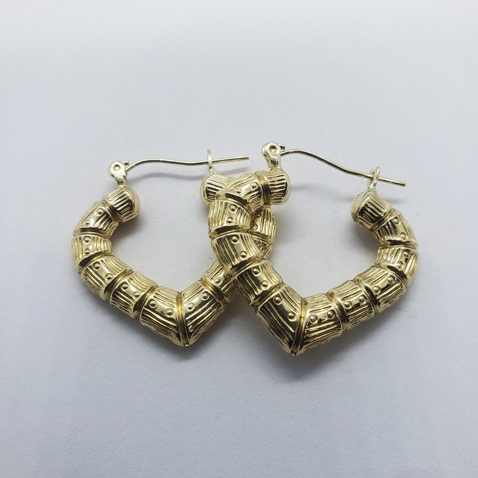 Stunning 10K Yellow Gold Heart Bamboo Hoop Earrings - Available in Two Elegant Sizes