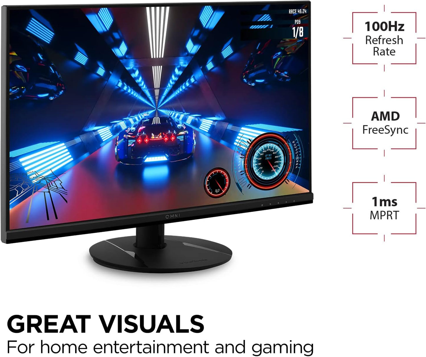 Ultimate ViewSonic VX2716 27-Inch 1080P Gaming Monitor with 1ms Response Time, 100Hz Refresh Rate, IPS Panel, FreeSync Technology, Eye Protection Features, and Versatile Connectivity Options