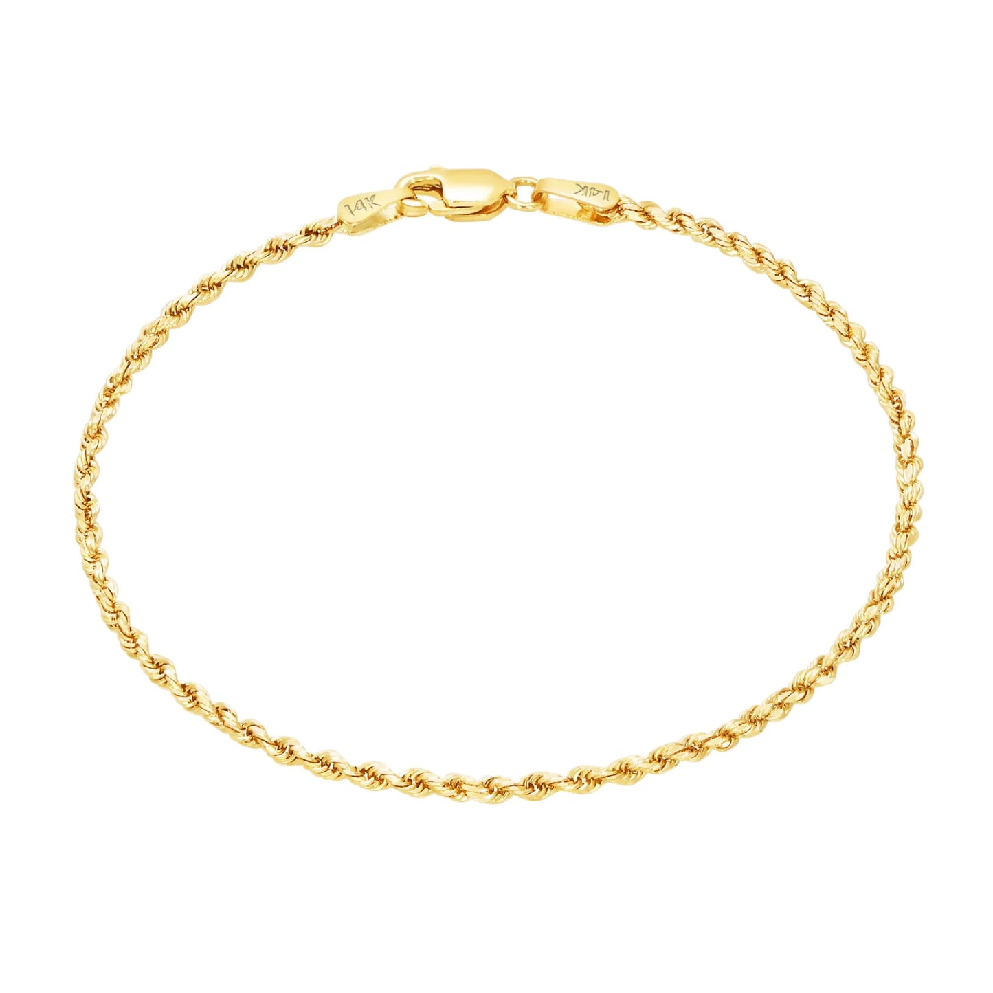 14K Real Yellow Gold 1.5Mm Solid Rope Chain Diamond Cut Bracelet or Anklet (7"-9") Italian Jewelry for Men & Women
