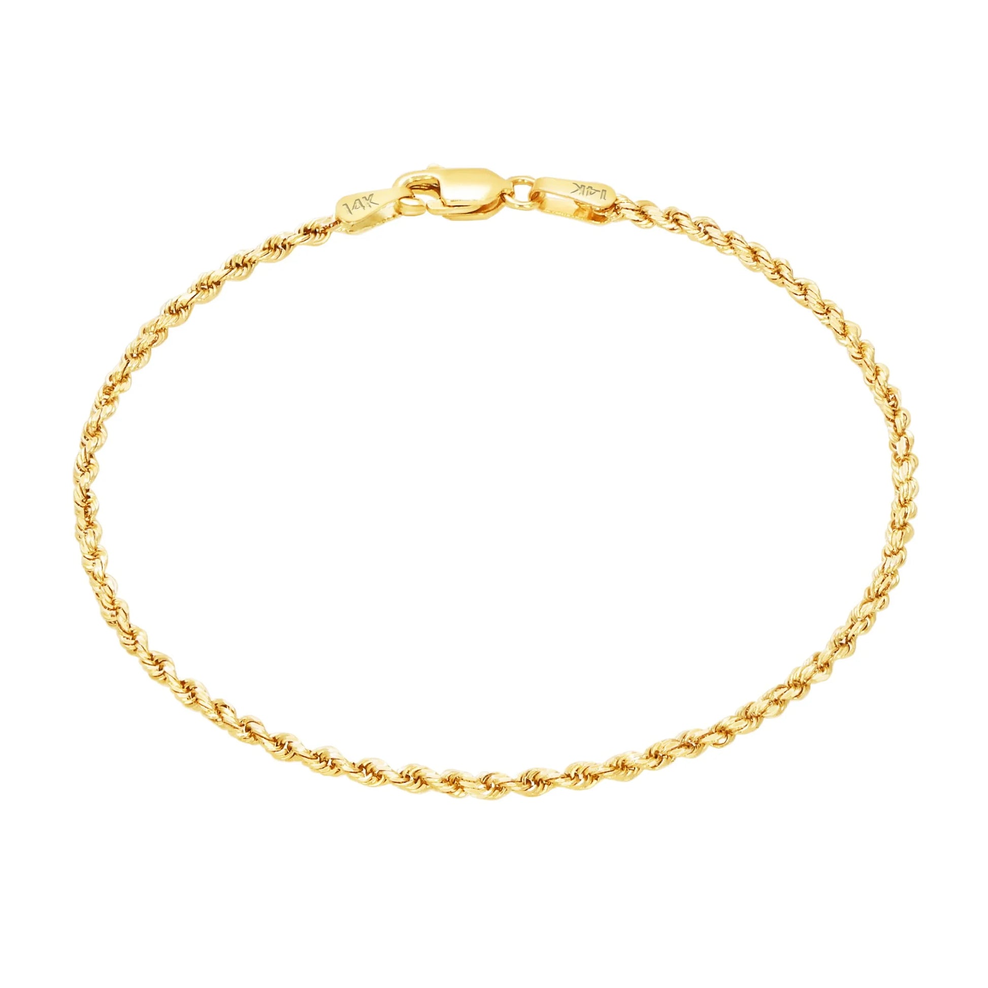 14K Real Yellow Gold 1.5Mm Solid Rope Chain Diamond Cut Bracelet or Anklet (7"-9") Italian Jewelry for Men & Women