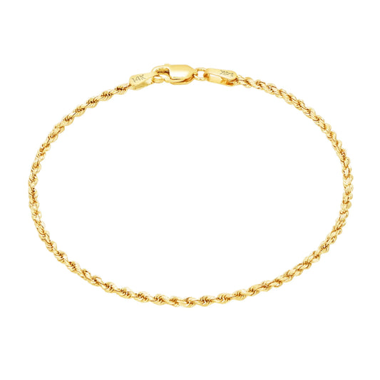 14K Real Yellow Gold 1.5Mm Solid Rope Chain Diamond Cut Bracelet or Anklet (7"-9") Italian Jewelry for Men & Women