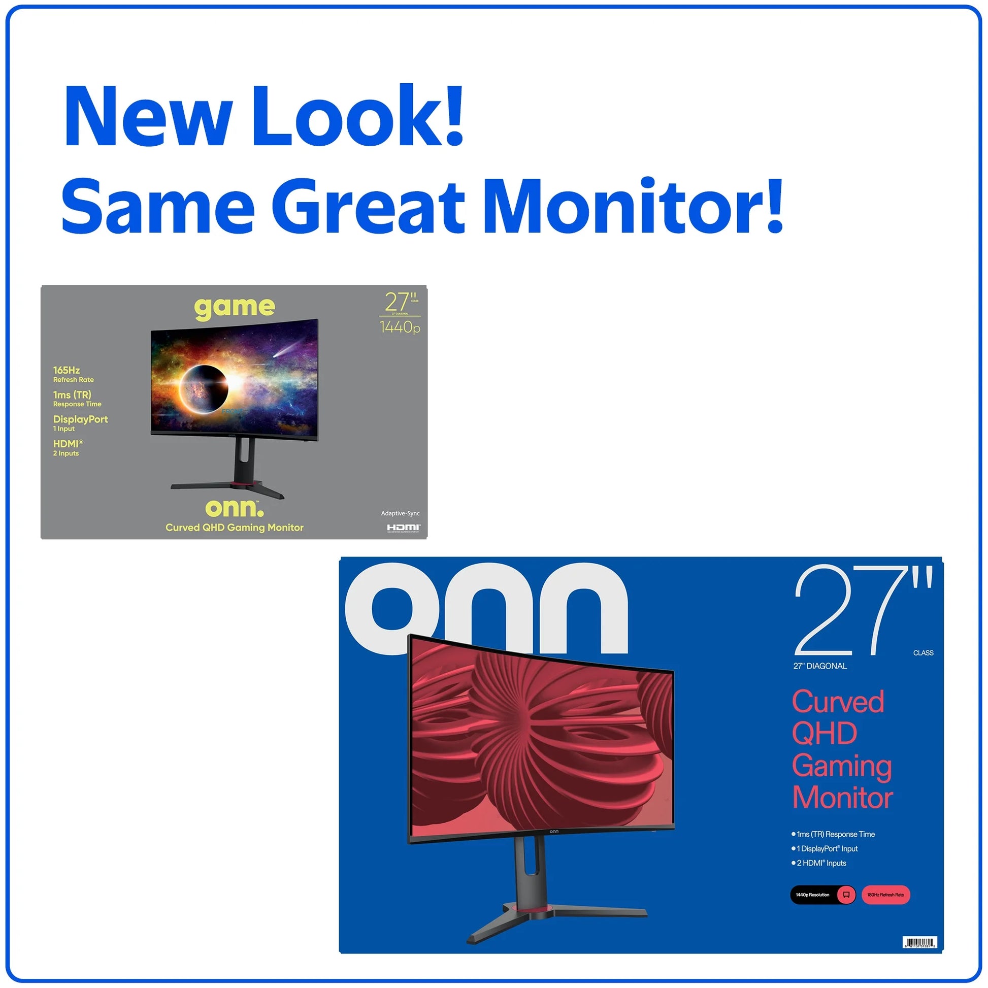 27" Curved QHD (2560 X 1440P) 165Hz 1Ms Adaptive Sync Gaming Monitor with Cables, Black, New