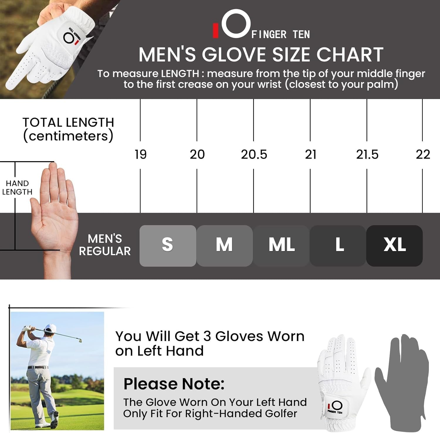 All-Weather Grip Golf Gloves for Men - Value 3-Pack for Right-Handed Golfers, Premium Comfort & Performance in Hot, Wet, or Rainy Conditions - Available in White, Black, Blue, Sizes S, M, L, XL