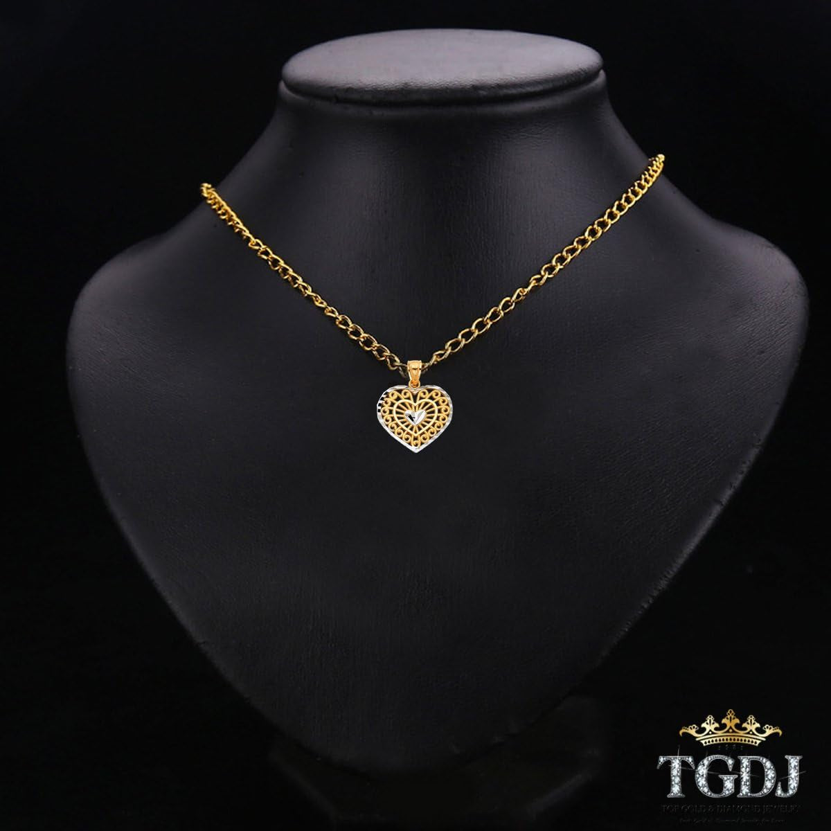 14K Real Gold Two Tone Heart Shaped Charm Pendant