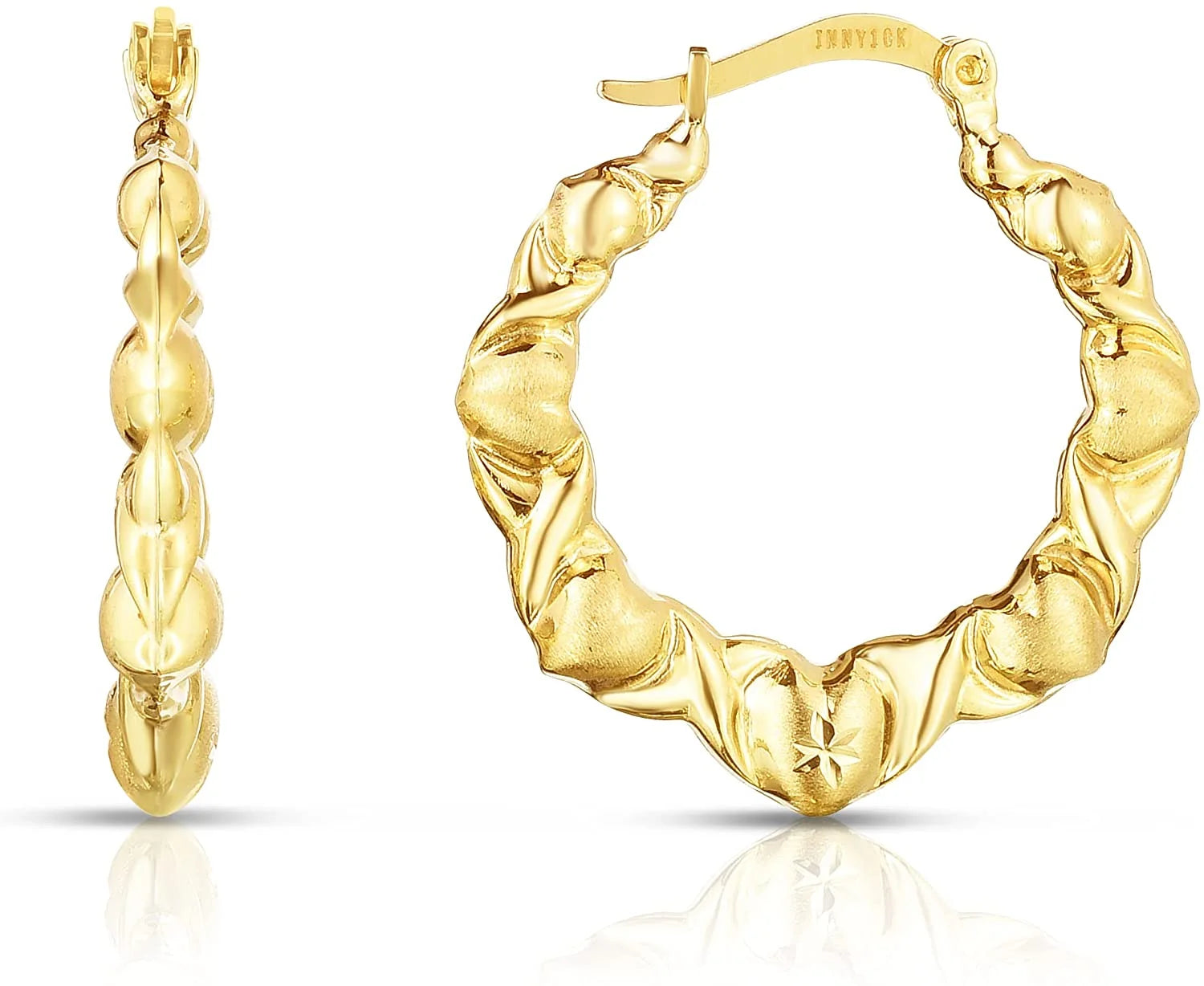 10K Yellow Gold XOXO with Graduated Heart Shape Hoop Earrings