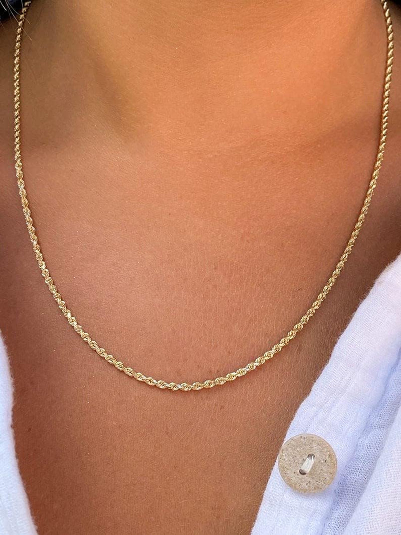 Dainty 10K Yellow Gold Diamond Cut Rope Chain Necklace - 1.8MM, Adjustable 16''-30'' for Men & Women